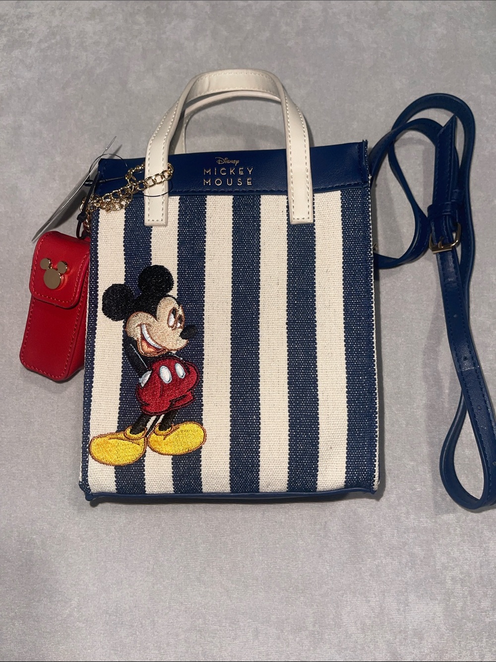 ❤️NEW!!!❤️ Disney Mickey Mouse Embroidered Blue & White Striped Crossbody Bag